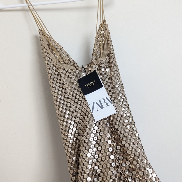 ZARA GOLD MESH SLIP DRESS XS S M NWT - Picture 16 of 16